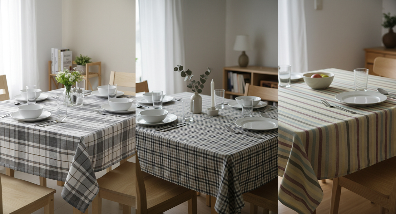 Manteles varios decorativos con vasos y platos encima