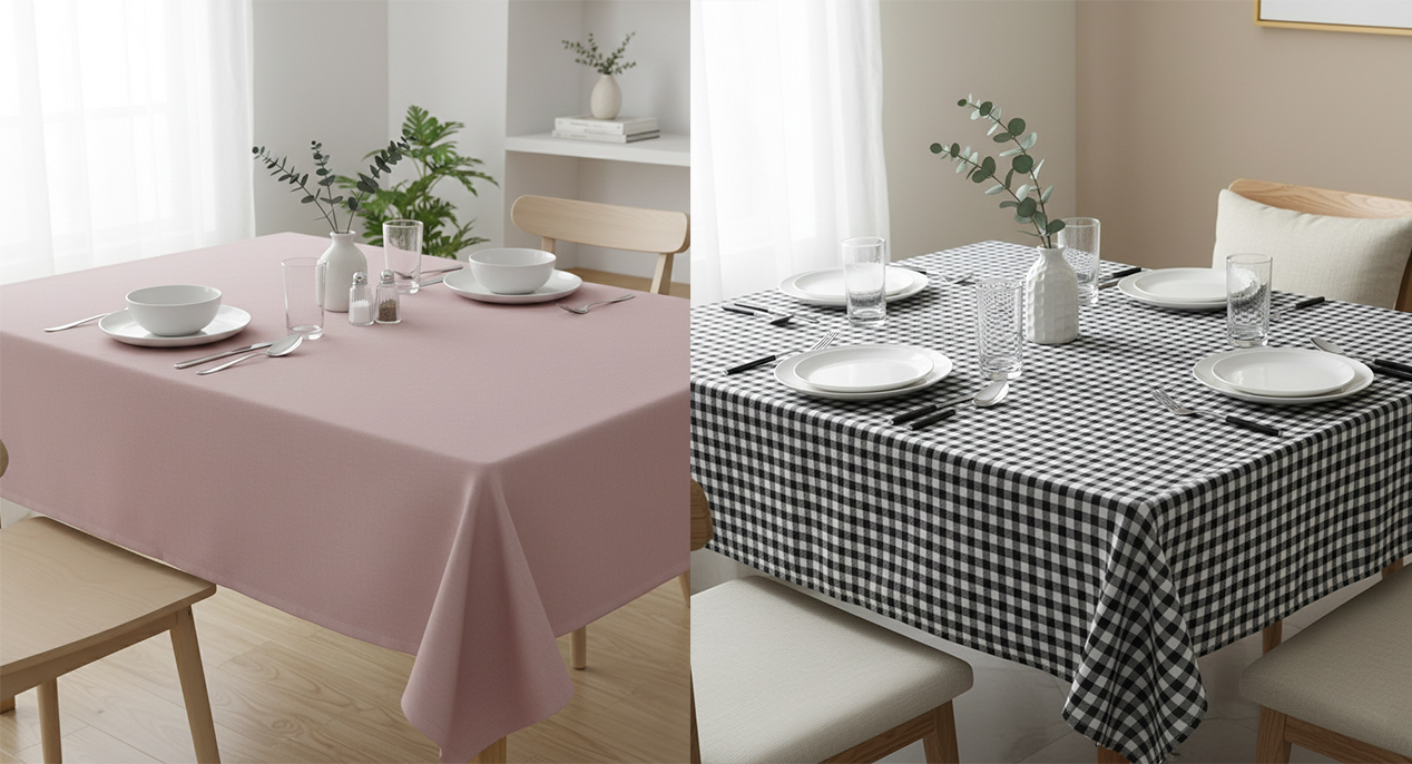 Mantel decorativo rosa y mantel decorativo vichy negro